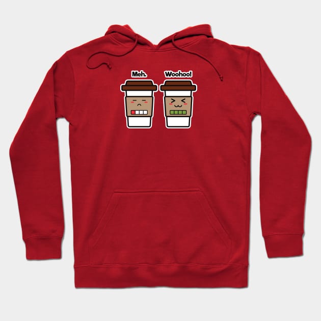 Meh. Woohoo! | Coffee Cup Friends | Charging | Low High Battery | Cute Kawaii | Dark Brown Hoodie by Wintre2